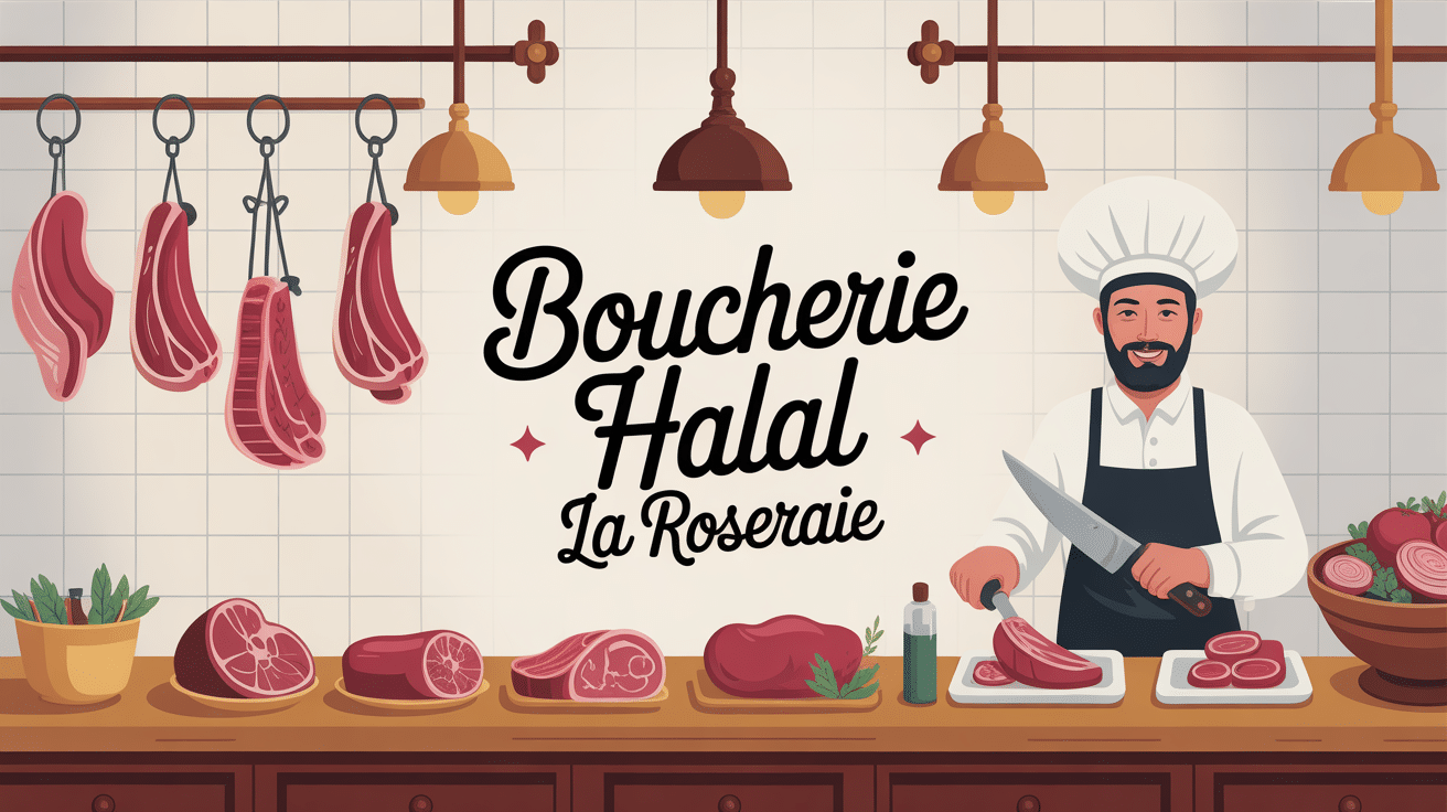 Boucherie halal la basse cote de la roseraie étal de viandes ambiance traditionnelle