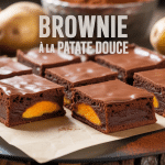 Brownie patate douce moelleux chocolat sur planche bois