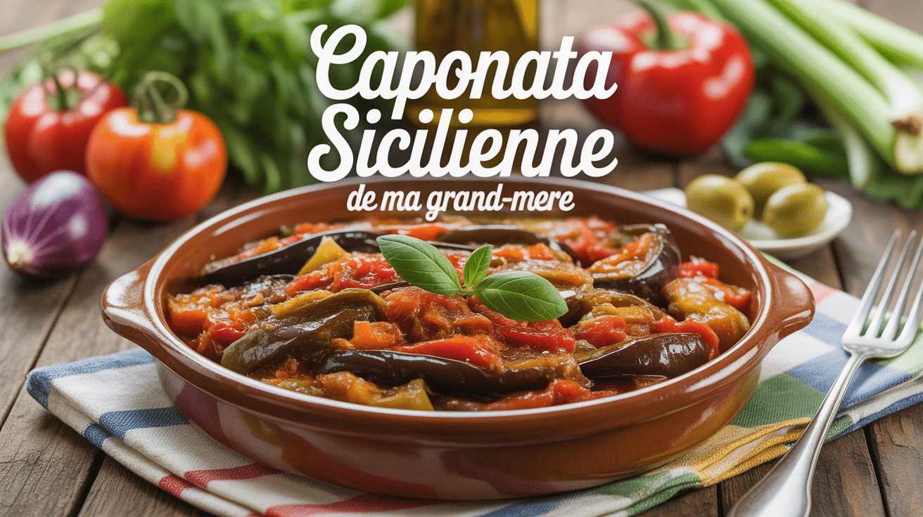 Caponata sicilienne de ma grand-mère aubergines et légumes sur table
