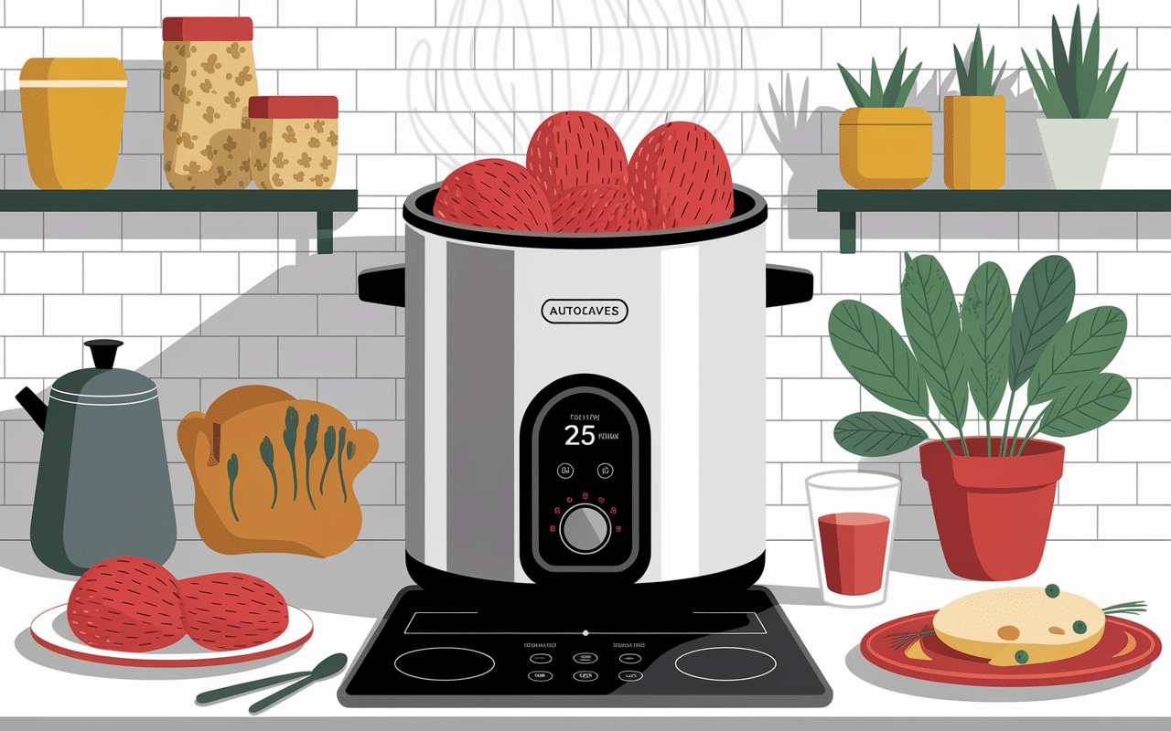 Vue coupe cuisson des betteraves rouges en autocuiseur