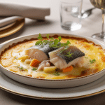 gratin de poisson gastronomique doré sauce crémeuse