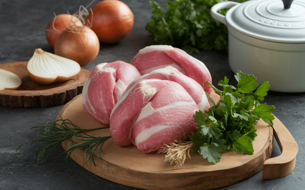ingredients frais pied de porc en gelée sur plan de travail