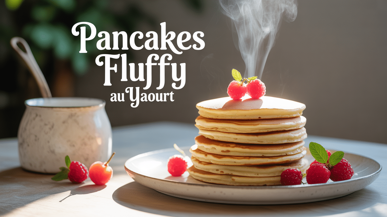 Stack pancakes fluffy yaourt avec fruits rouges