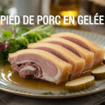 pied de porc en gelée en tranches avec salade