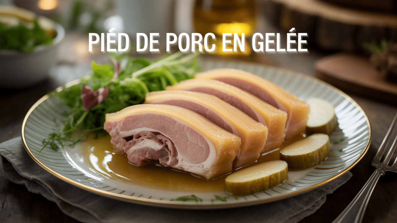 pied de porc en gelée en tranches avec salade
