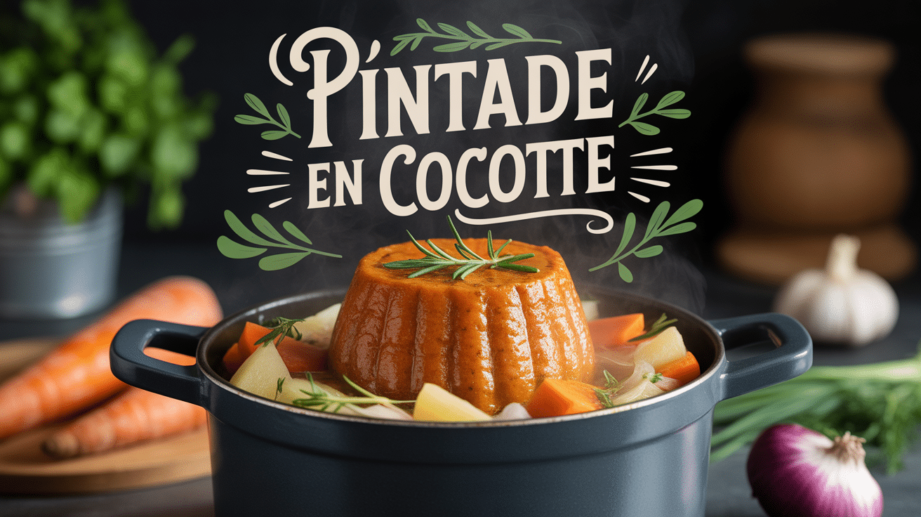 pintade en cocotte avec légumes en cocotte fonte