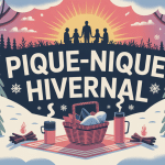 Famille lors d'un pique nique hivernal sous la neige
