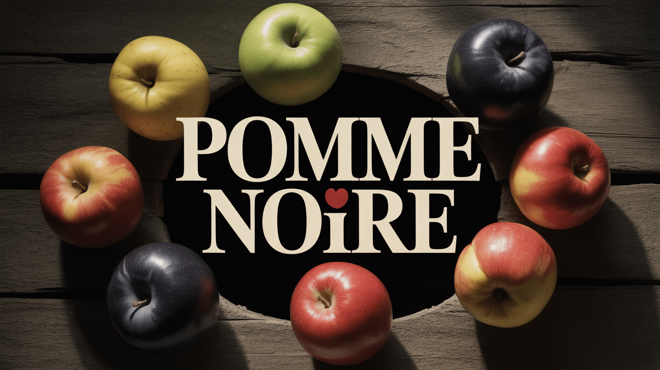 pommes noires composition artistique sur bois