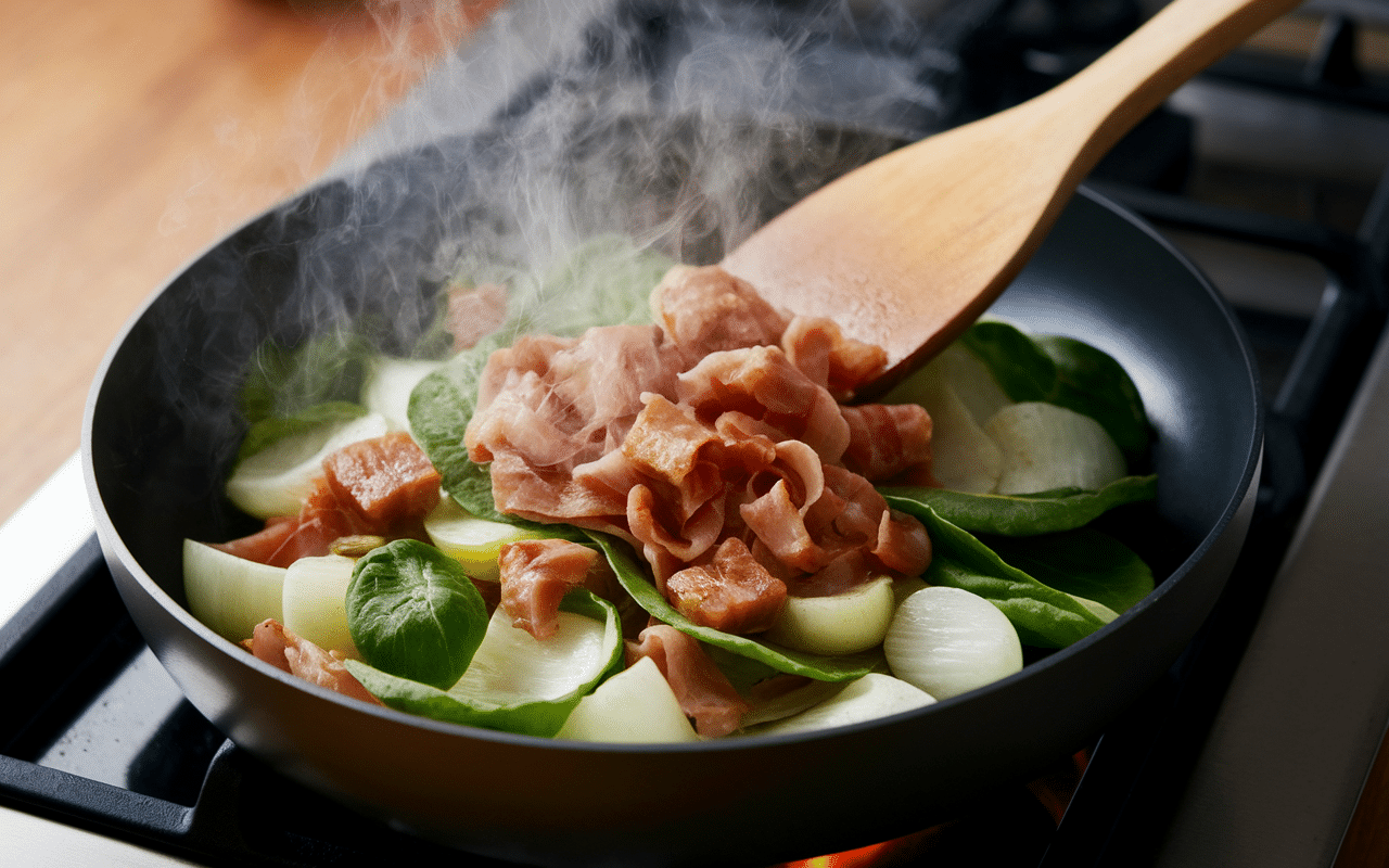 recette blette poêle lardon avec lardons dorés