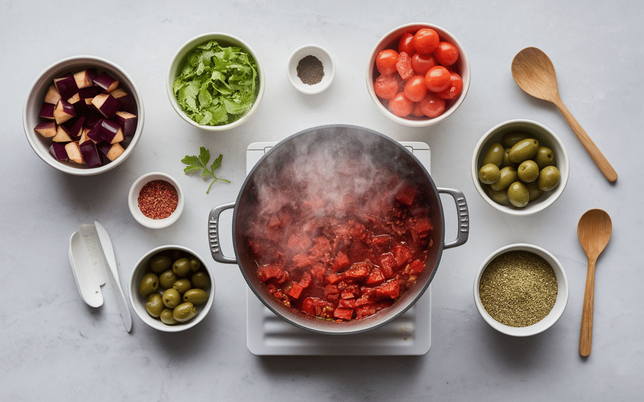 Ingrédients caponata sicilienne de ma grand-mère préparation