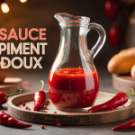 Bouteille sauce piment doux avec piments rouges