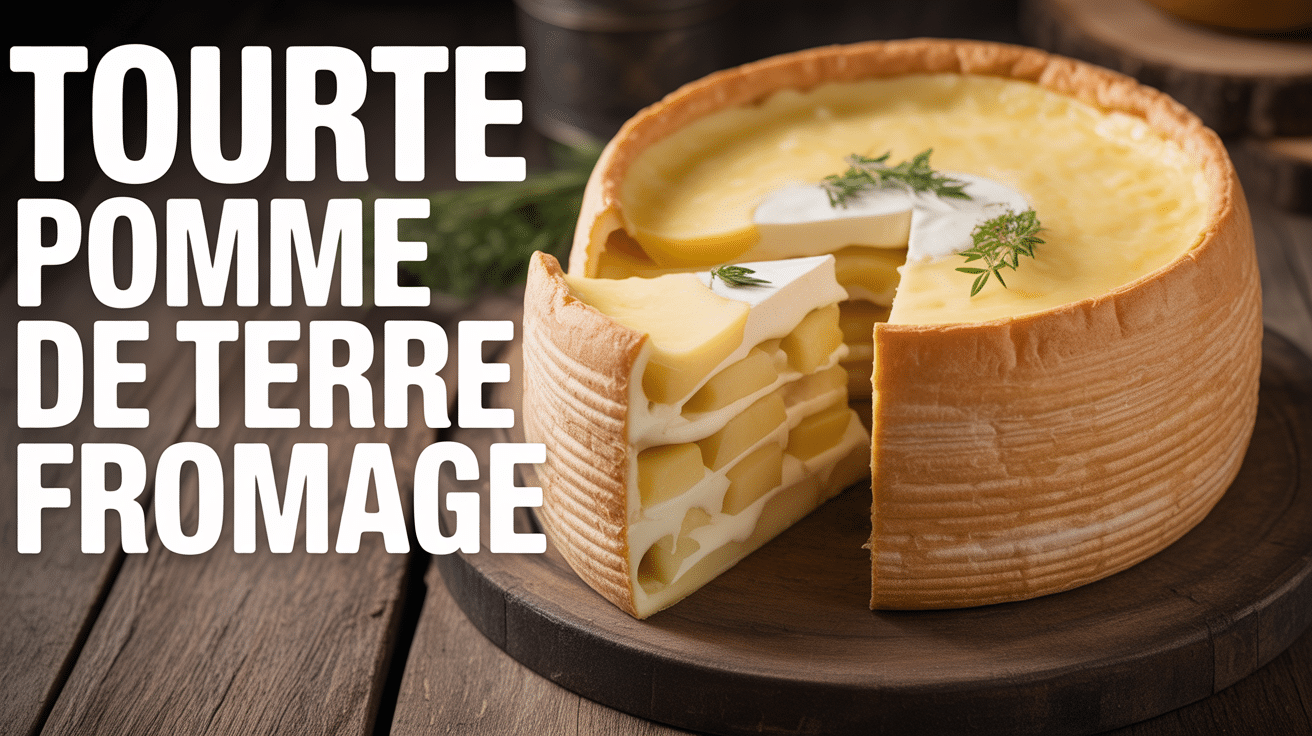 Tourte pomme de terre fromage dorée et fondante sur table