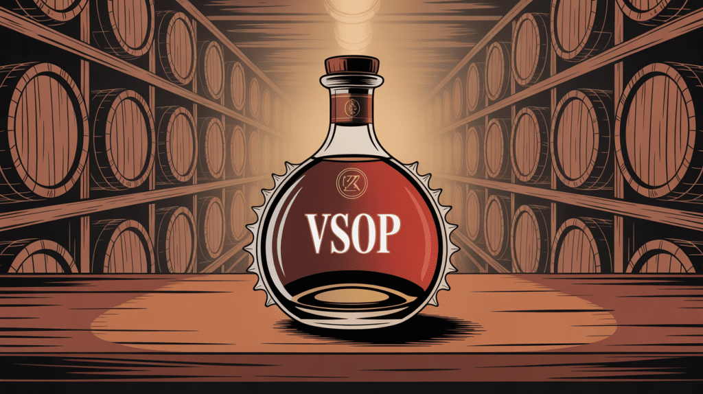 bouteille cognac vsop étiquette dorée tonneaux cave