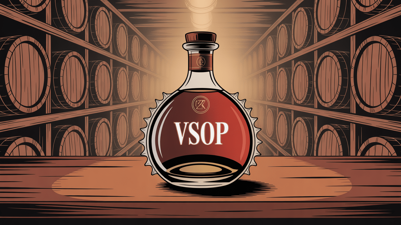 bouteille cognac vsop étiquette dorée tonneaux cave