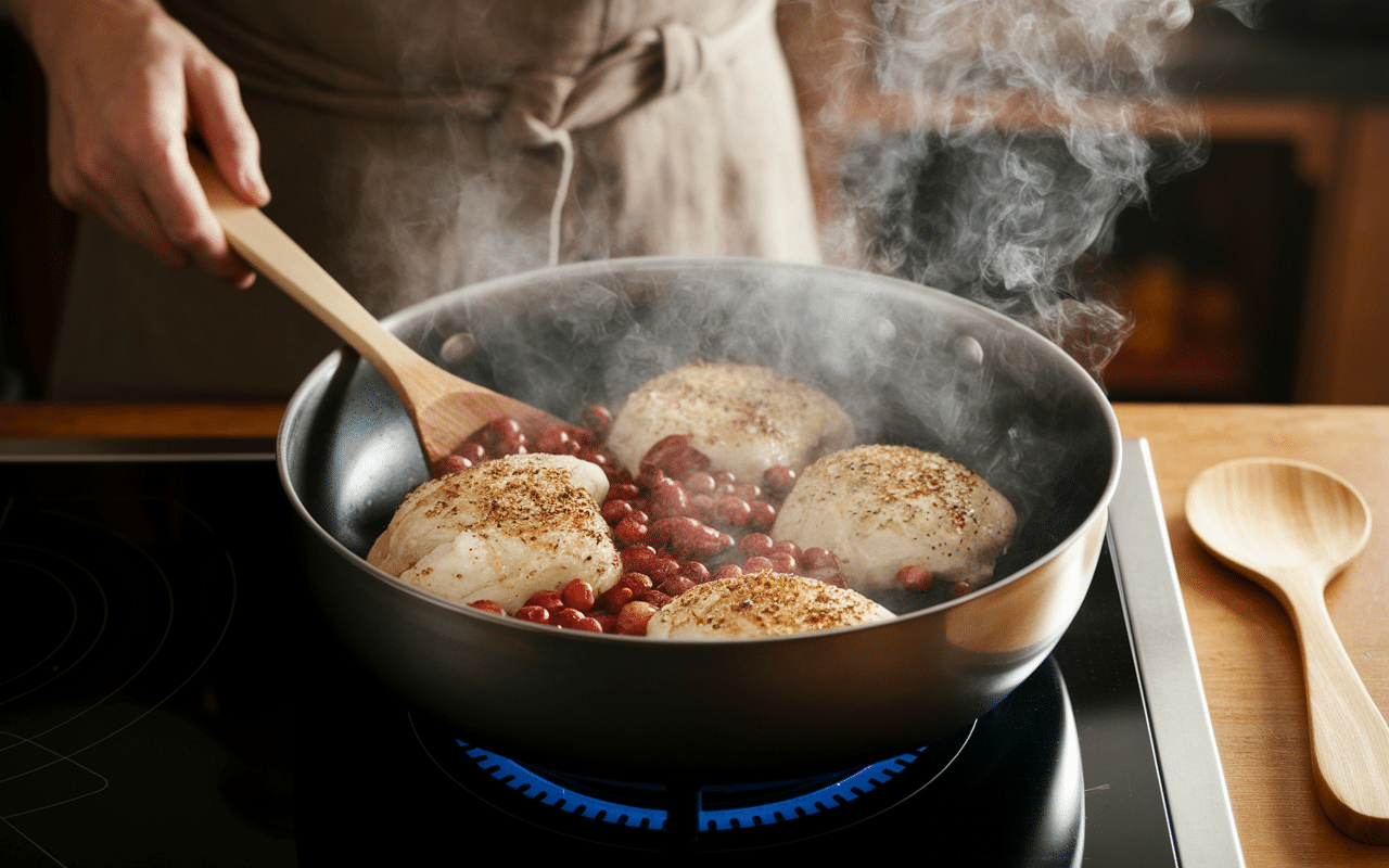 blanc de poulet au poivron cuisson a la poele