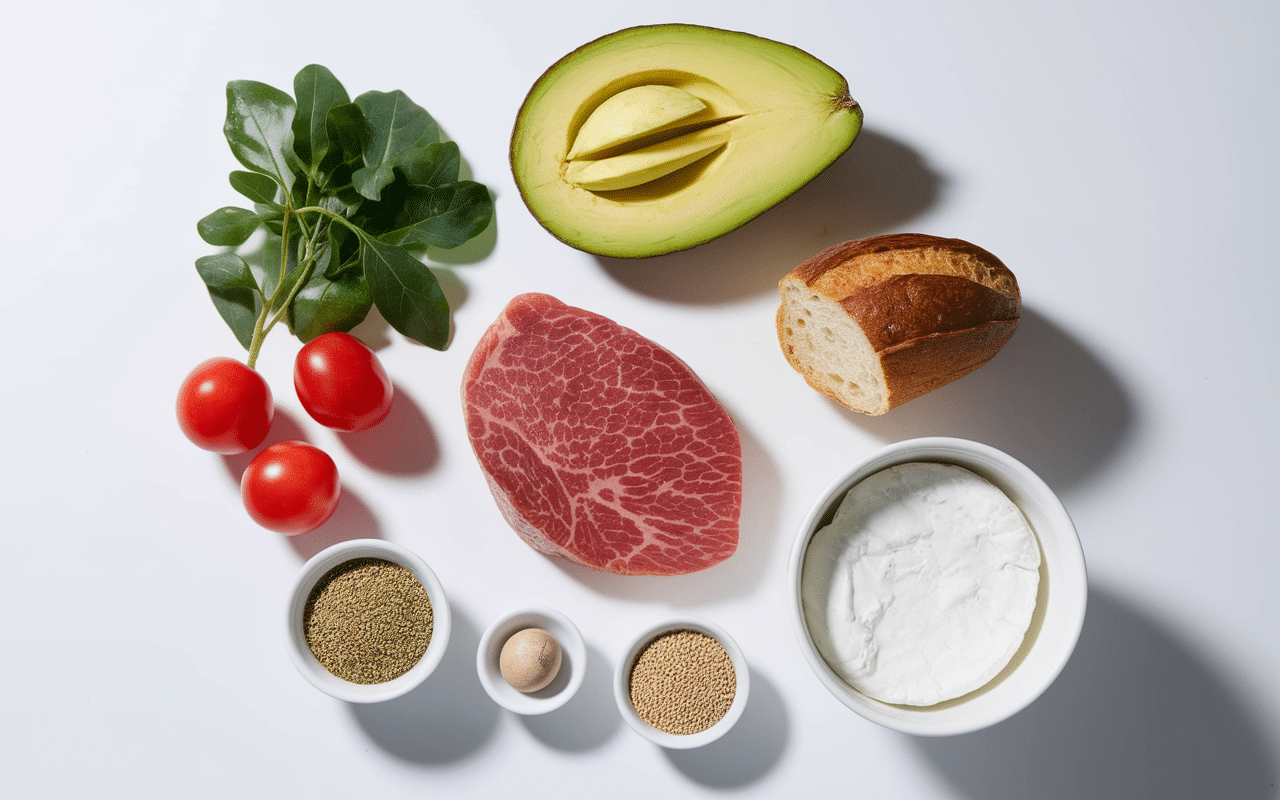 Ingrédients california hamburger avocat laitue pain steak fromage