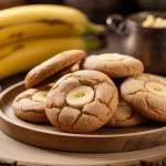 cookies banane beurre de cacahuete moelleux sur assiette bois
