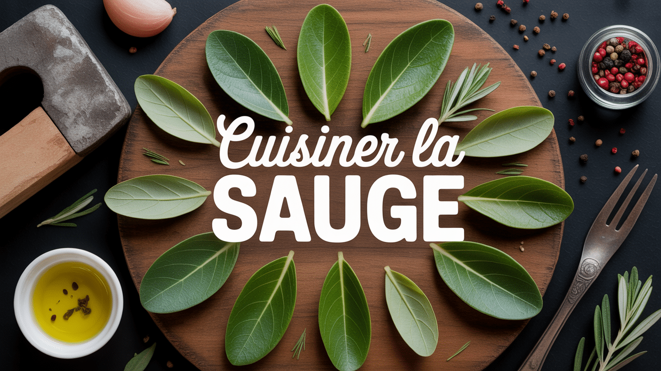 Cuisiner la sauge vue artistique planche bois