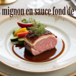 Filet mignon en sauce fond de veau élégant avec légumes