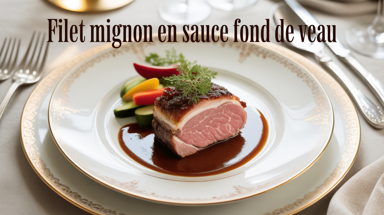 Filet mignon en sauce fond de veau élégant avec légumes