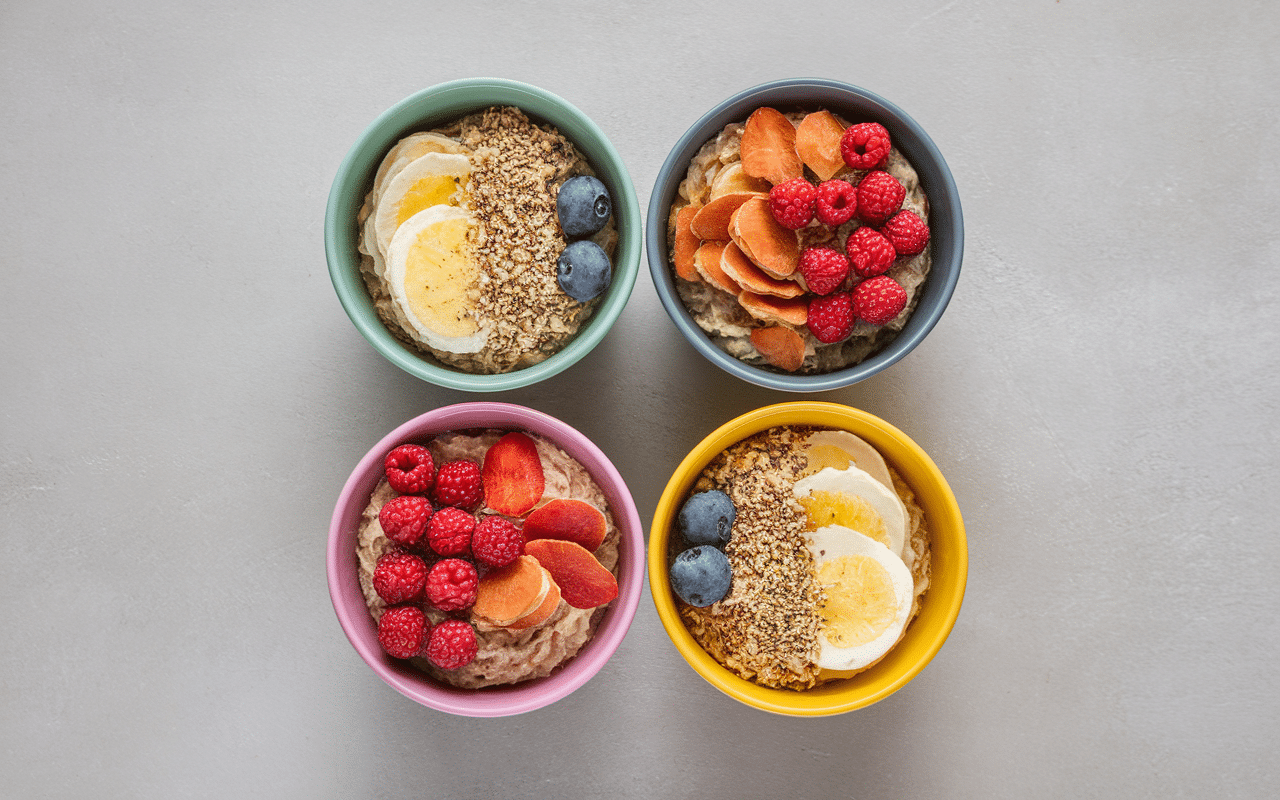 Bols flocon d avoine yaourt miel avec toppings saisonniers