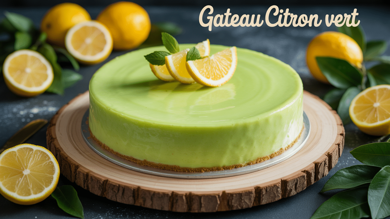 gateau citron vert moelleux tranché glaçage brillant