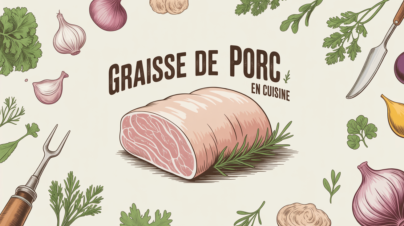 Blocs de graisse de porc en cuisine avec ustensiles traditionnels