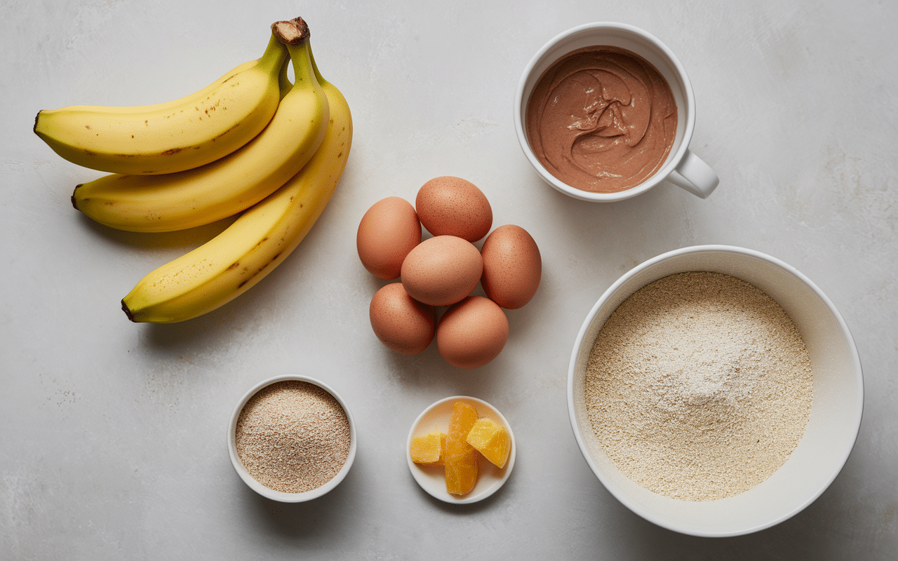Preparation ingredients gateau banane beurre de cacahuete