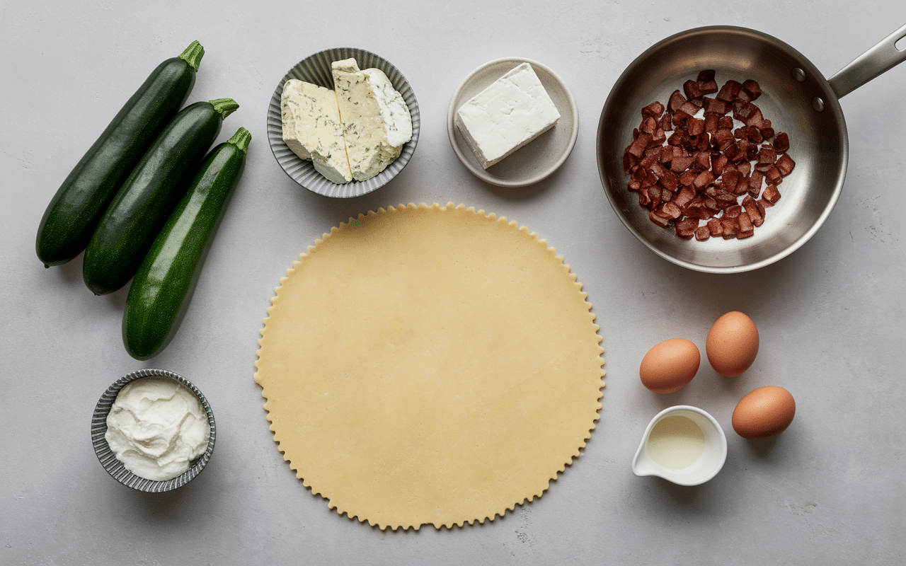 Ingrédients pour quiche courgettes chèvre lardons