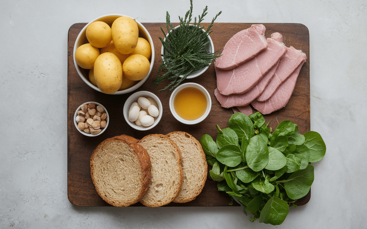 Ingrédients typiques salade sarladaise vue aérienne