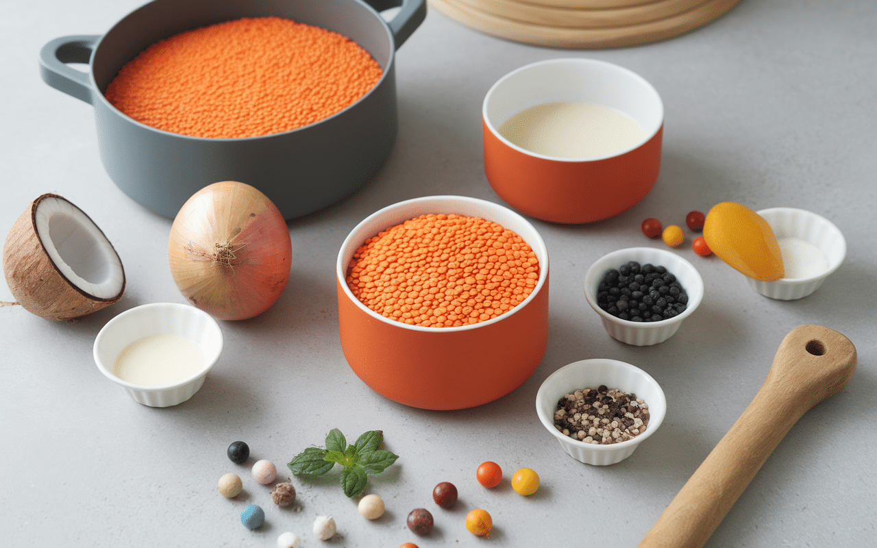 ingredients lentilles corail au lait de coco recette cuisine moderne