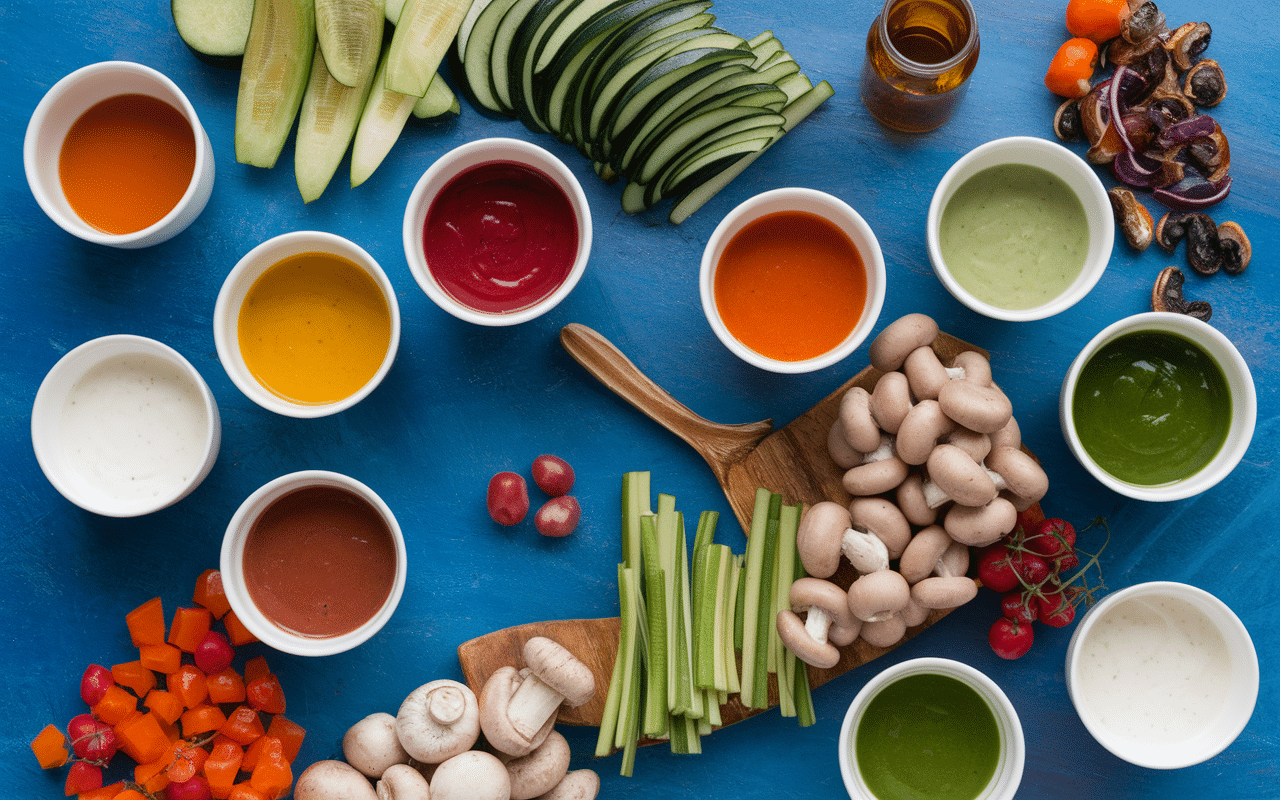 Buffet pierrade accompagnement sauces légumes crudités
