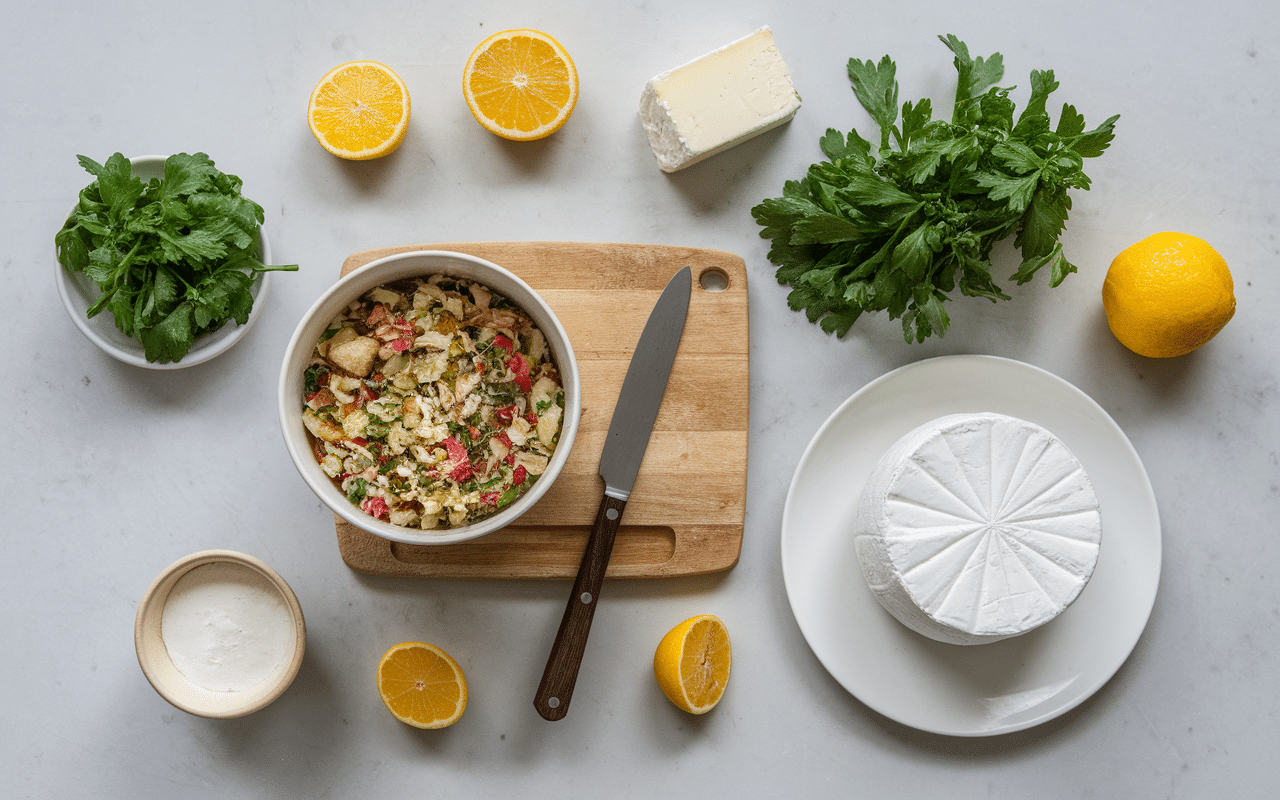Préparation rillettes de thon fromage blanc vue du dessus