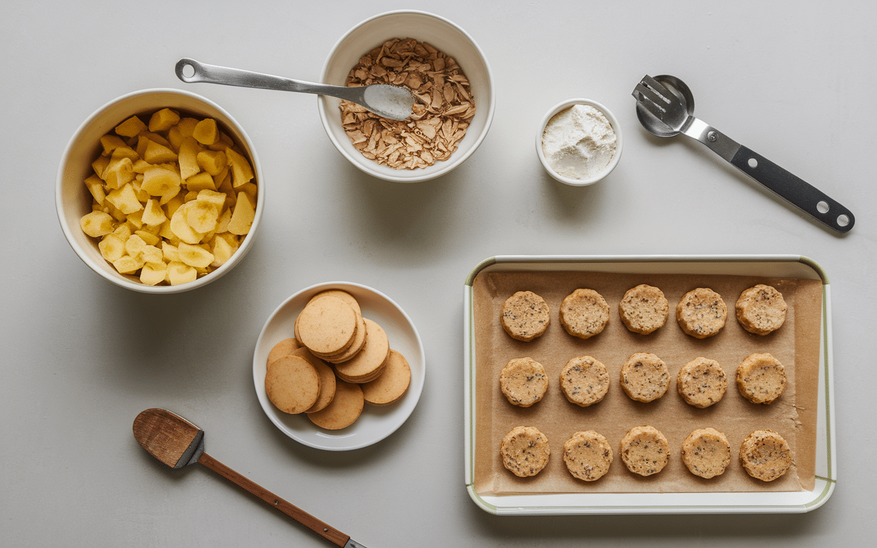 ingredients cookies banane beurre de cacahuete pate sur plaque