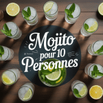 Recette mojito pour 10 personnes en pichet entouré de verres