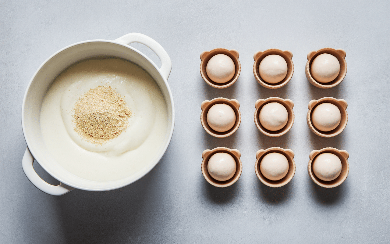 Préparation avec moule ours guimauve et ingrédients