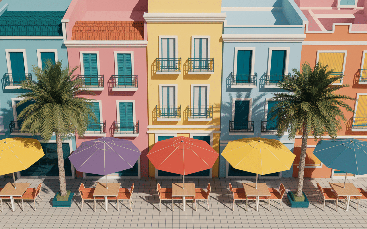 vue quartier urbain resto halal nice terrasses animées