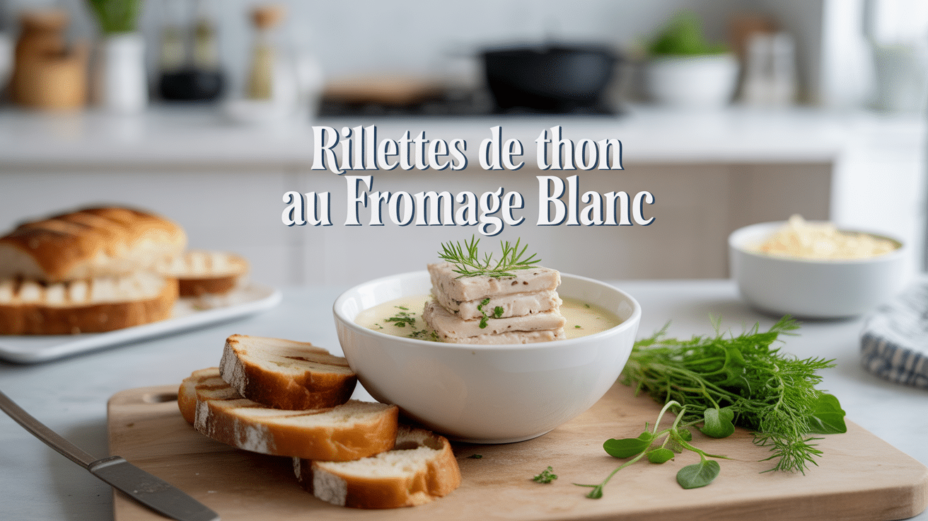 Bol rillettes de thon fromage blanc sur pain grillé herbes
