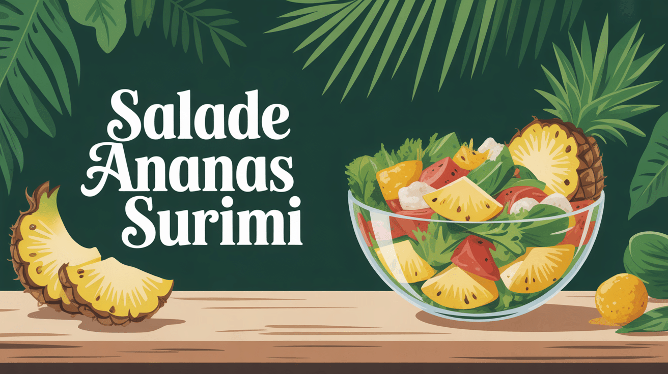 Bol salade ananas surimi colorée, vue tropicale