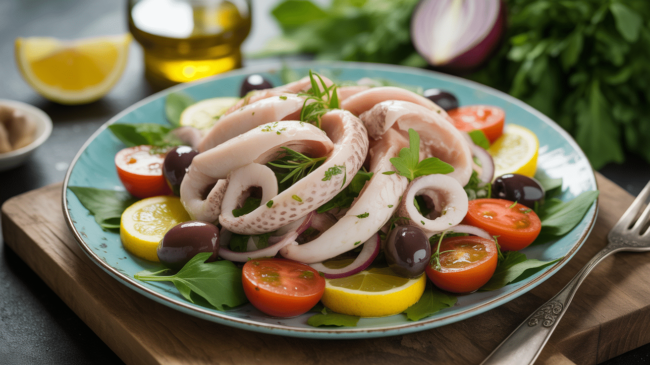 salade de poulpe à la sicilienne avec légumes et herbes