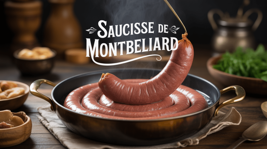 Saucisse de Montbéliard cuisson eau frémissante ambiance rustique