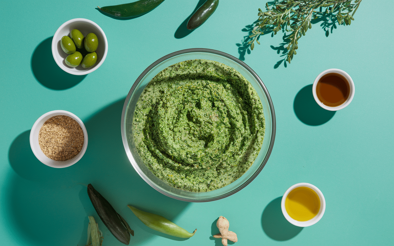 Préparation tapenade verte thermomix ingrédients mixés