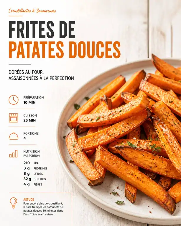 Frites de patates douces croustillantes réalisées avec une recette facile air fryer