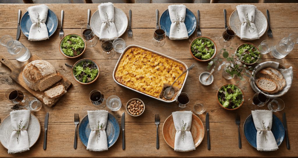 Table dressée et parmentier de canard pour recevoir