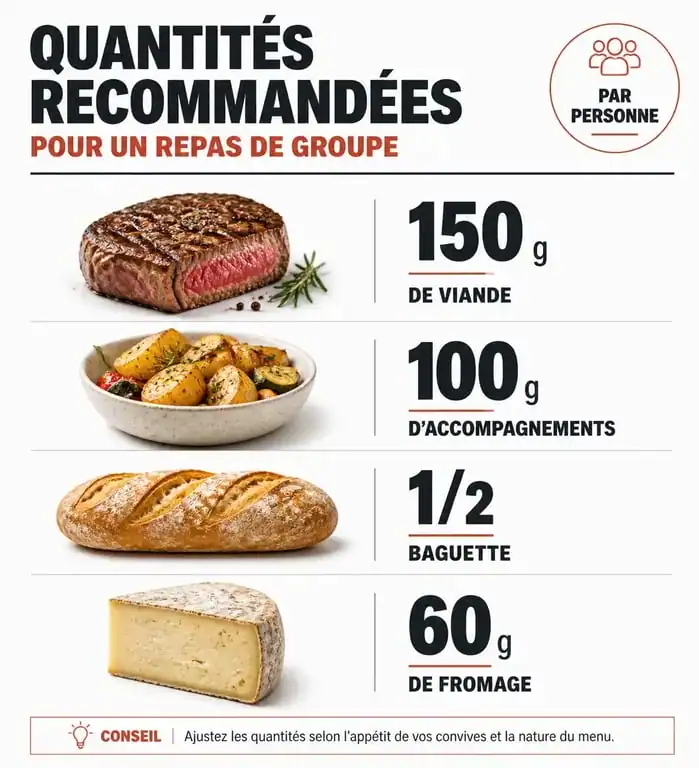 Infographie des quantités d'aliments recommandées pour un repas pour 30 personnes
