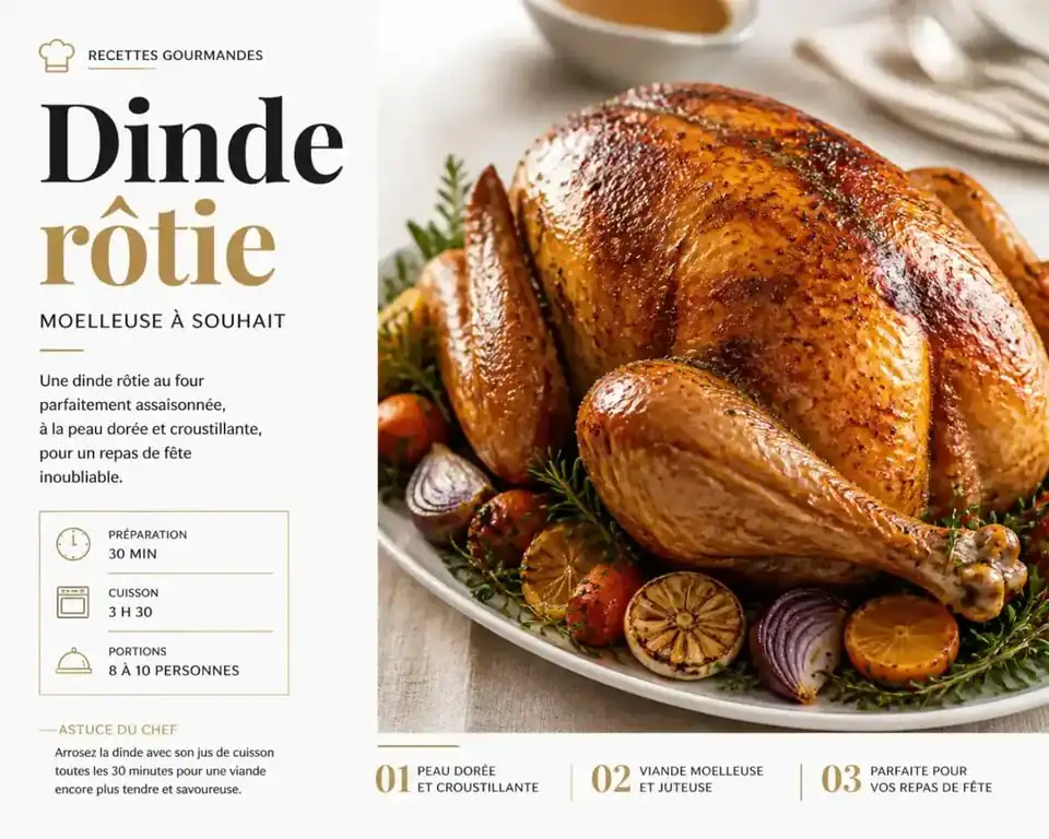 La meilleure recette de dinde au four dorée et croustillante sur un plat de service