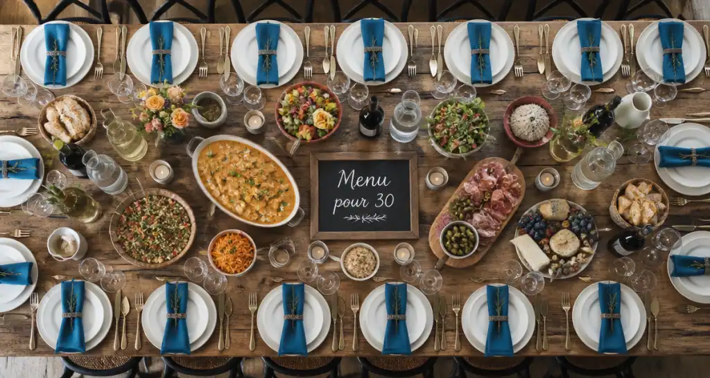 Grande table dressée pour un repas à partager