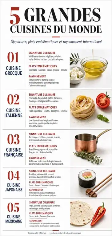 Les 5 grandes cuisines du monde en infographie comparative