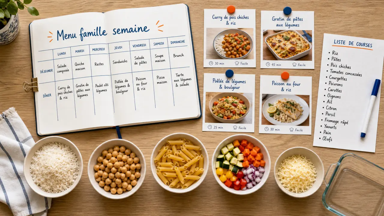 Menu famille semaine, plan lundi-dimanche et idées repas simples