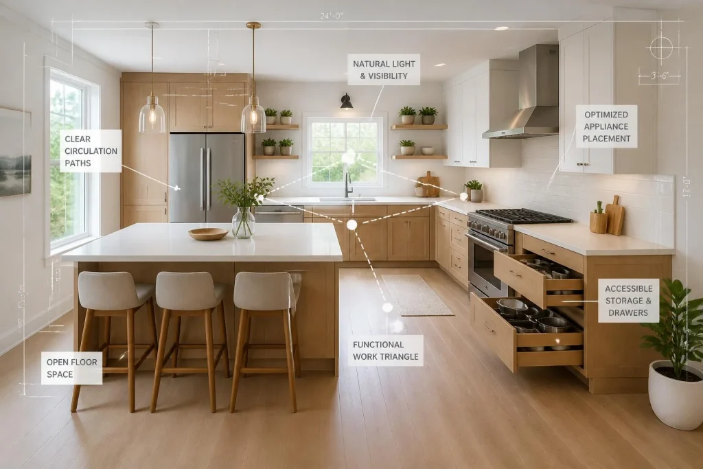 Comment gagner de la place dans une cuisine en rénovation ? Circulation, rangements, implantation
